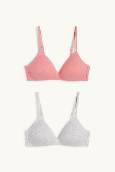 Kinder Mädchen - Multipack 2er - BH ohne Bügel - wattiert - gerippt - rosa