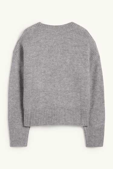 Women - Cardigan - ribbed - gray-melange