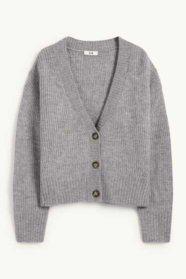 Women - Cardigan - ribbed - gray-melange