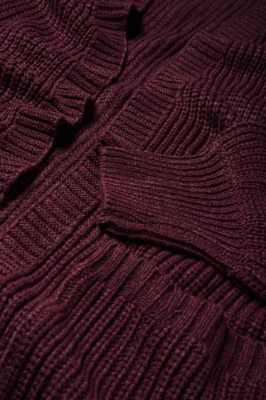 Dona - Jaqueta llarga de punt - acanalada - vermell fosc