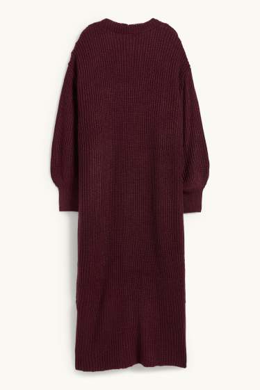 Dona - Jaqueta llarga de punt - acanalada - vermell fosc