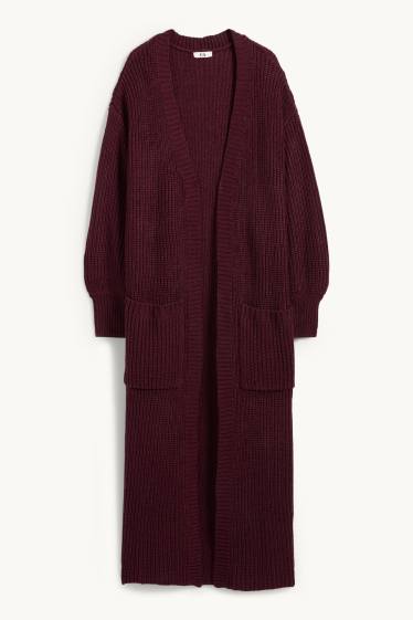 Dona - Jaqueta llarga de punt - acanalada - vermell fosc