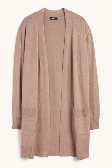 Damen - Lange Strickjacke - hellbraun