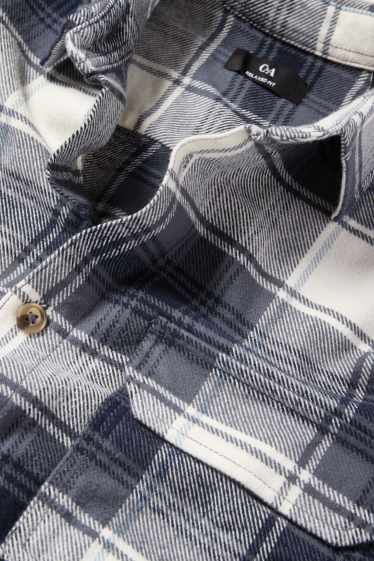Heren - Flanellen overhemd - relaxed fit - kent - geruit - donkerblauw