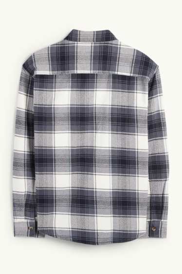 Heren - Flanellen overhemd - relaxed fit - kent - geruit - donkerblauw