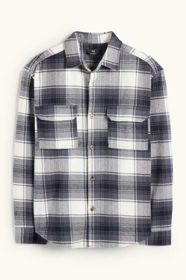 Heren - Flanellen overhemd - relaxed fit - kent - geruit - donkerblauw