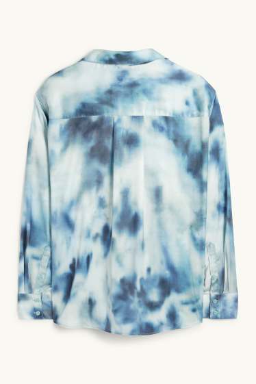 Women - Satin blouse - patterned - blue