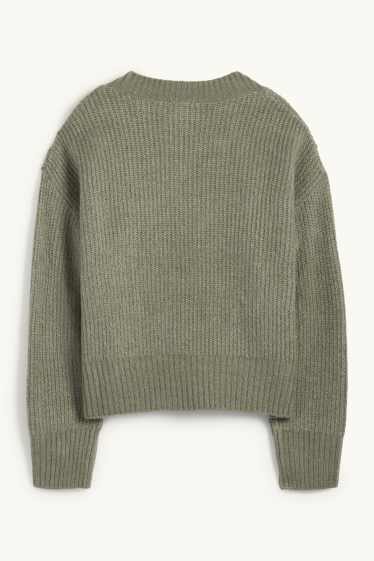 Damen - Strickjacke - gerippt - grün