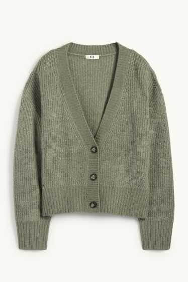 Damen - Strickjacke - gerippt - grün