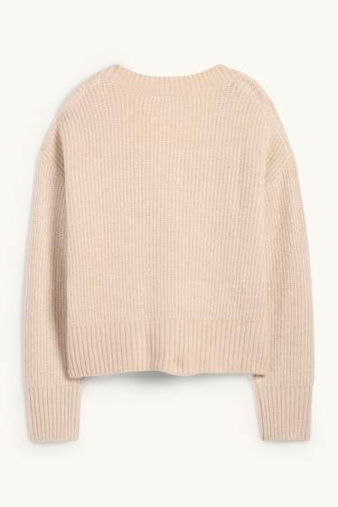 Damen - Strickjacke - gerippt - beige
