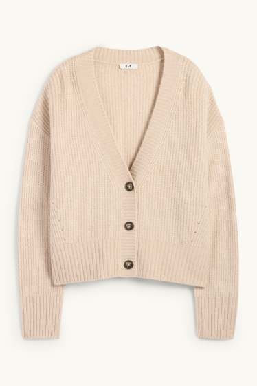 Damen - Strickjacke - gerippt - beige