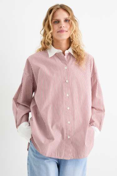 Femei - Bluză - cu dungi - roșu / alb-crem