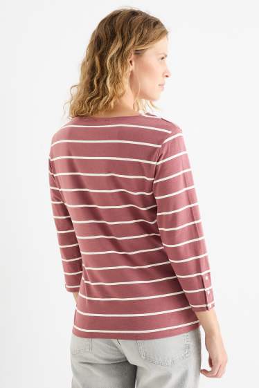 Women - Long sleeve top - striped - dark rose