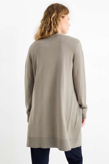 Damen - Lange Strickjacke - khaki