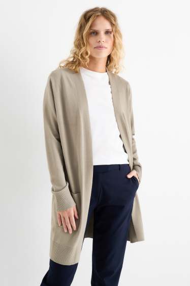 Damen - Lange Strickjacke - khaki