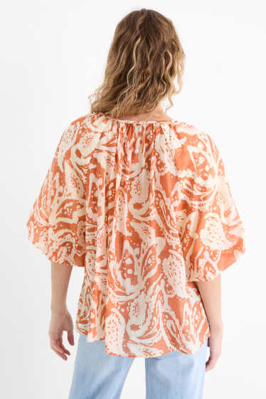 Femmes - Chemisier à encolure en V - à motif - orange foncé