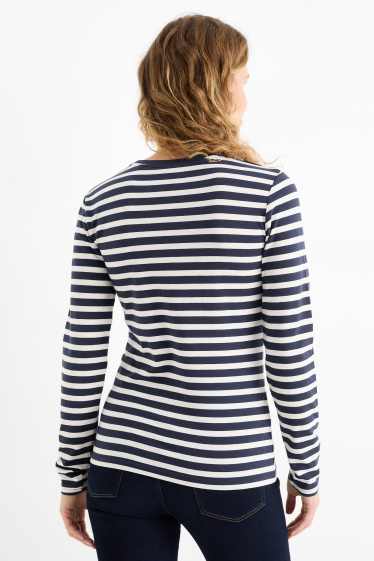 Dona - Samarreta de màniga llarga - de ratlles - blau fosc / blanc