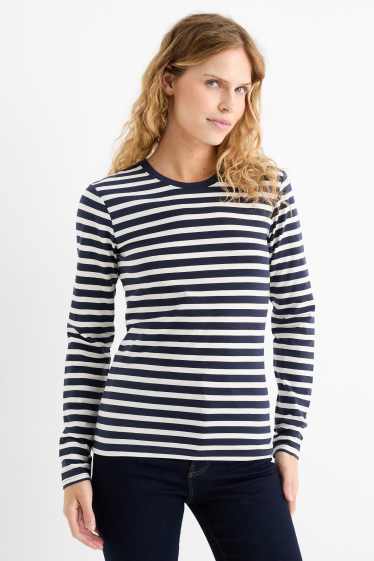Dona - Samarreta de màniga llarga - de ratlles - blau fosc / blanc