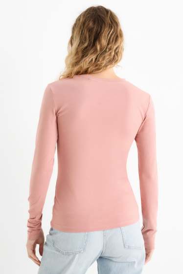 Damen - Langarmshirt - Slim Fit - dunkelrosa