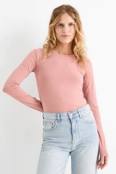 Damen - Langarmshirt - Slim Fit - dunkelrosa