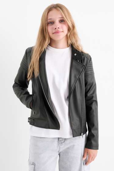 Enfants filles - Blouson de motard - matière synthétique - noir