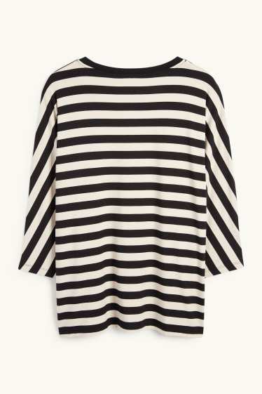 Women - Long sleeve top - striped - black / beige