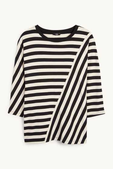 Women - Long sleeve top - striped - black / beige