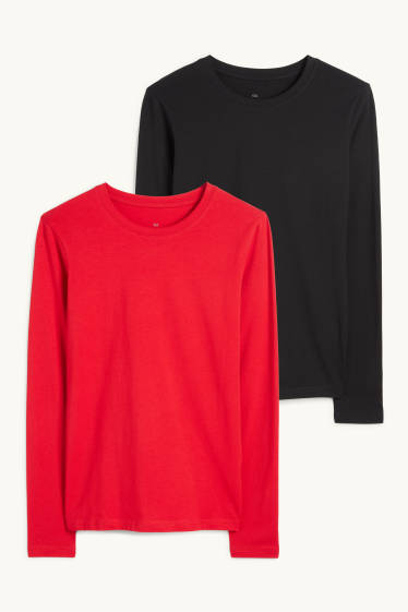 Femmes - Lot de 2 - hauts à manches longues - noir / rouge