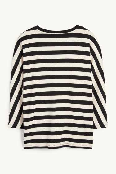 Women - Long sleeve top - striped - black / beige