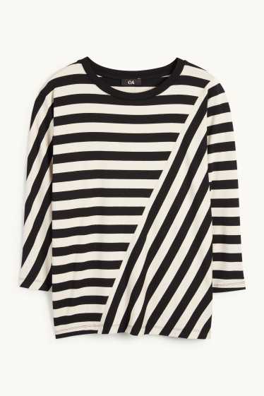 Women - Long sleeve top - striped - black / beige