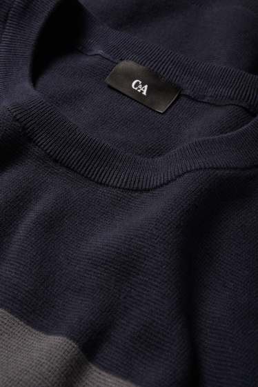 Bărbați - Pulover - cu dungi - structurat - albastru închis