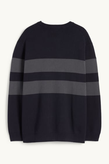 Bărbați - Pulover - cu dungi - structurat - albastru închis