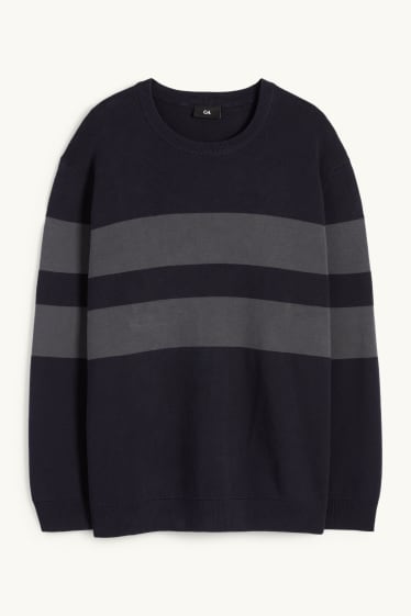 Bărbați - Pulover - cu dungi - structurat - albastru închis
