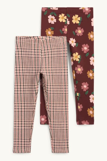 Enfants filles - Lot de 2 - leggings chauds - rose
