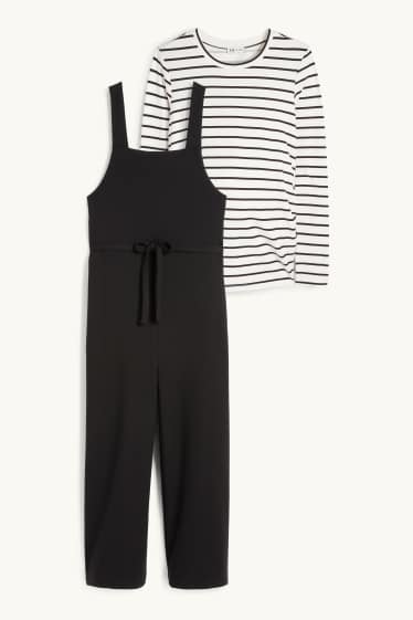 Dona - Conjunt - samarreta de mànigues llargues i pantalons de peto de maternitat - 2 peces - negre