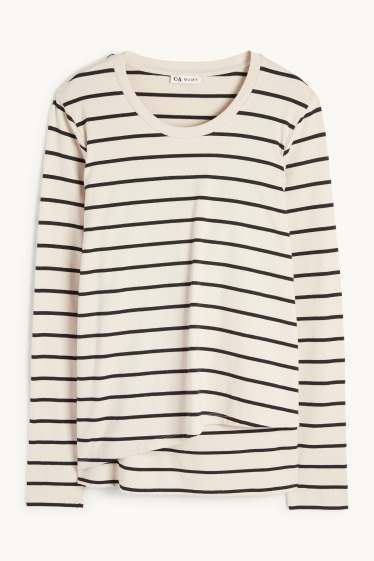 Women - Maternity long sleeve top - striped - light beige