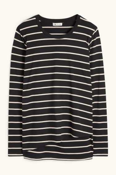 Women - Maternity long sleeve top - striped - black