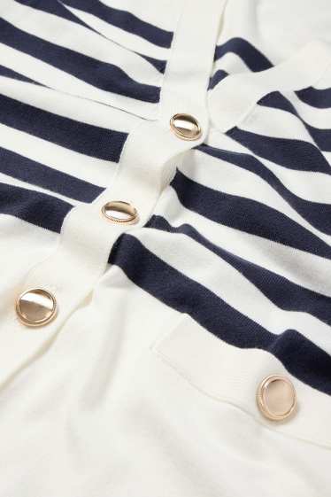 Femei - Cardigan tricotat - cu dungi - alb / albastru