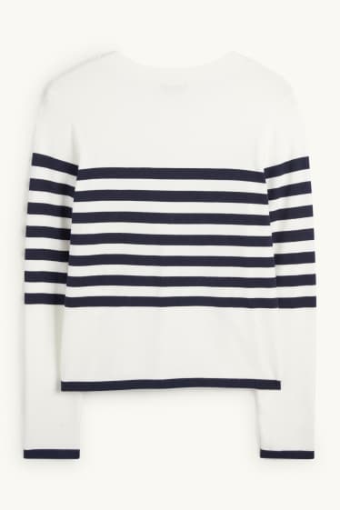 Femei - Cardigan tricotat - cu dungi - alb / albastru