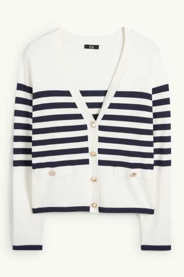 Femei - Cardigan tricotat - cu dungi - alb / albastru