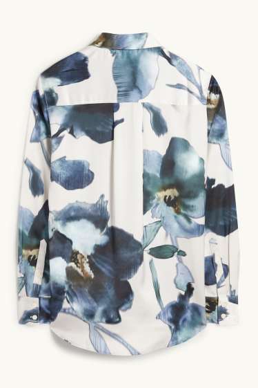 Women - Satin blouse - floral - light beige