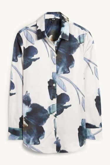 Women - Satin blouse - floral - light beige