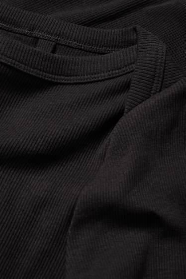 Dámské - Tričko s dlouhým rukávem - slim fit - žebrované - černá