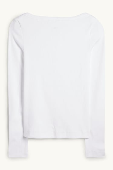 Dona - Samarreta de mànigues llargues - slim fit - acanalada - blanc