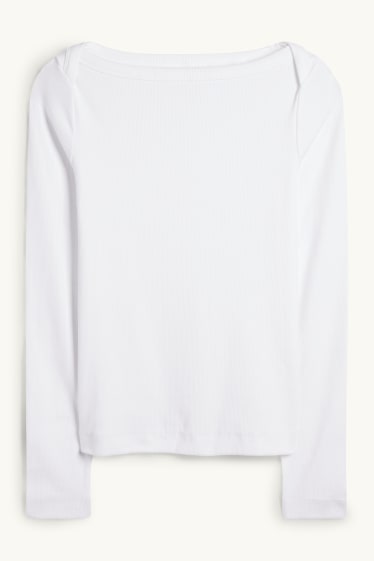 Dona - Samarreta de mànigues llargues - slim fit - acanalada - blanc