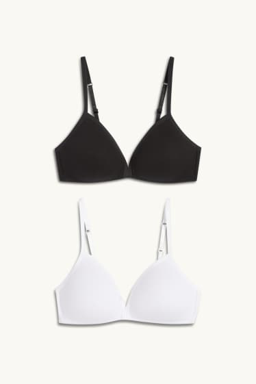 Kinder Mädchen - Multipack 2er - BH ohne Bügel - wattiert - schwarz / weiß