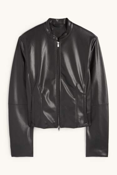 Damen - Jacke - Lederimitat - schwarz