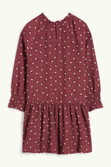 Nena - Vestit - de flors - texturat - de punt de niu d'abella - vermell fosc