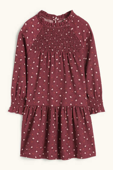 Nena - Vestit - de flors - texturat - de punt de niu d'abella - vermell fosc