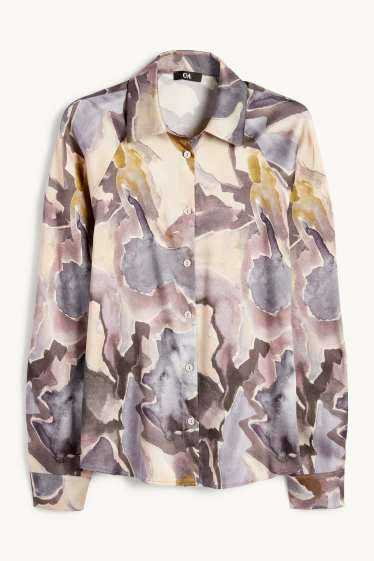 Donna - Blusa in raso - fantasia - beige